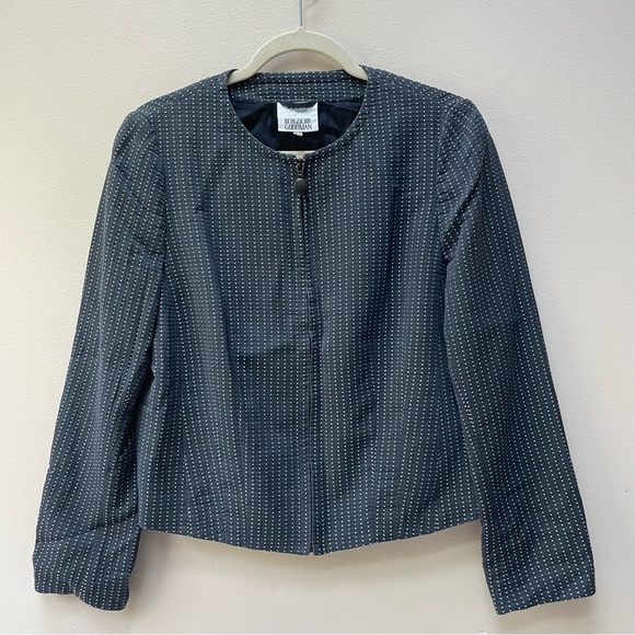 Akris Punto Slate Blue Cotton Blend Full Zip Jacket White Polka Dots Size 12 - Picture 2 of 12